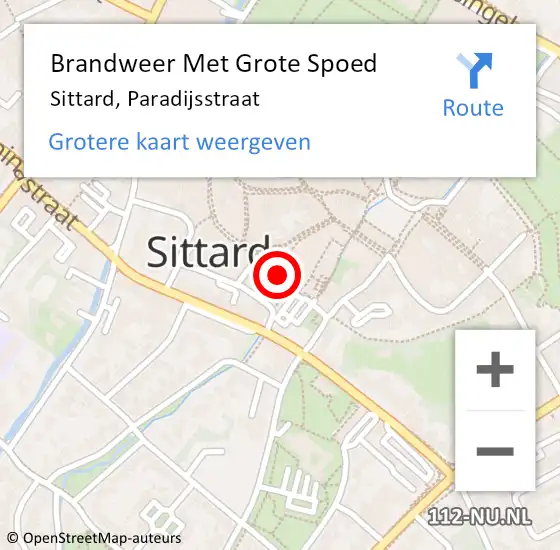 Locatie op kaart van de 112 melding: Brandweer Met Grote Spoed Naar Sittard, Paradijsstraat op 22 augustus 2018 12:06