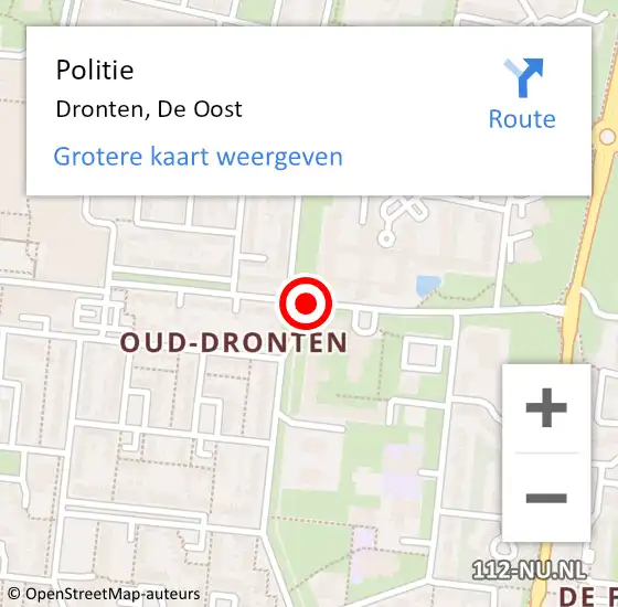 Locatie op kaart van de 112 melding: Politie Dronten, De Oost op 22 augustus 2018 12:12