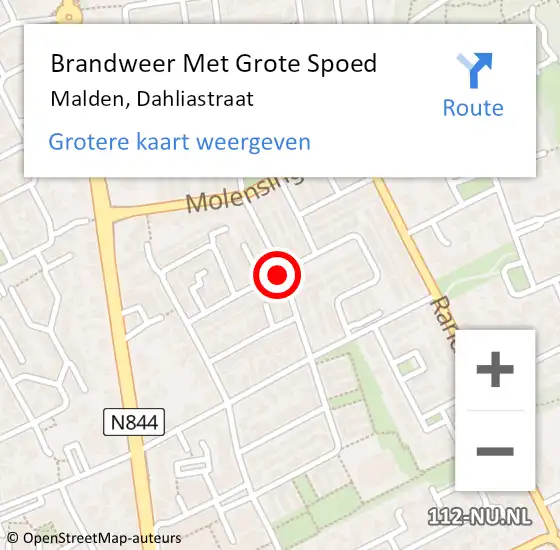 Locatie op kaart van de 112 melding: Brandweer Met Grote Spoed Naar Malden, Dahliastraat op 22 augustus 2018 13:56