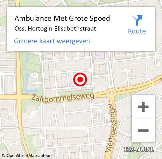 Locatie op kaart van de 112 melding: Ambulance Met Grote Spoed Naar Oss, Hertogin Elisabethstraat op 22 augustus 2018 14:37