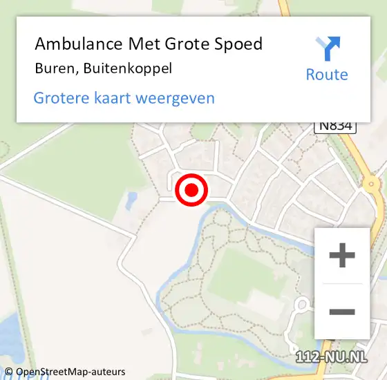 Locatie op kaart van de 112 melding: Ambulance Met Grote Spoed Naar Buren, Buitenkoppel op 6 maart 2014 18:11