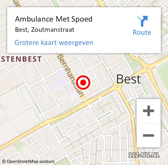 Locatie op kaart van de 112 melding: Ambulance Met Spoed Naar Best, Zoutmanstraat op 22 augustus 2018 16:15