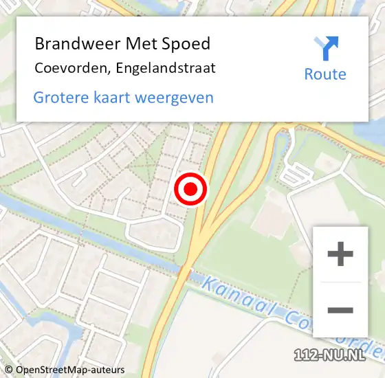 Locatie op kaart van de 112 melding: Brandweer Met Spoed Naar Coevorden, Engelandstraat op 22 augustus 2018 16:28