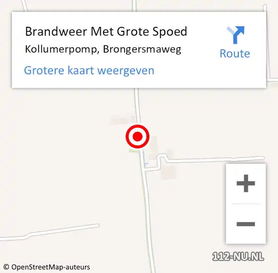 Locatie op kaart van de 112 melding: Brandweer Met Grote Spoed Naar Kollumerpomp, Brongersmaweg op 22 augustus 2018 16:30