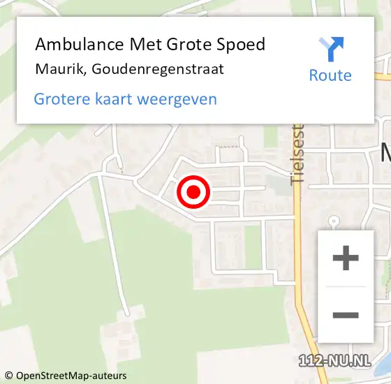 Locatie op kaart van de 112 melding: Ambulance Met Grote Spoed Naar Maurik, Goudenregenstraat op 22 augustus 2018 17:12