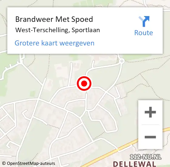 Locatie op kaart van de 112 melding: Brandweer Met Spoed Naar West-Terschelling, Sportlaan op 22 augustus 2018 18:30