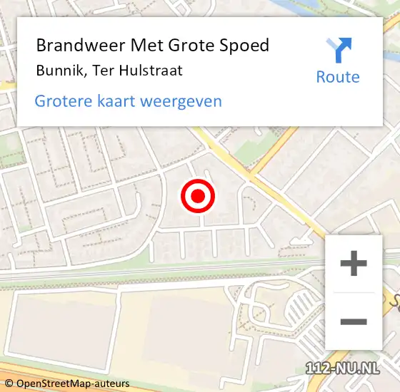 Locatie op kaart van de 112 melding: Brandweer Met Grote Spoed Naar Bunnik, Ter Hulstraat op 22 augustus 2018 20:05