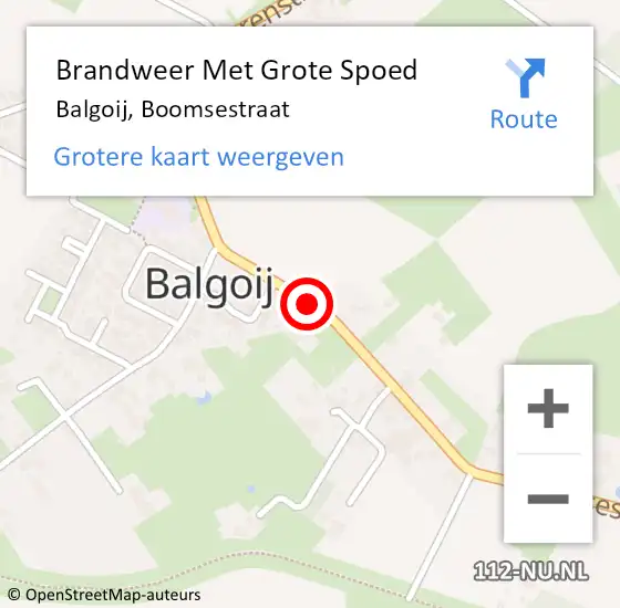 Locatie op kaart van de 112 melding: Brandweer Met Grote Spoed Naar Balgoij, Boomsestraat op 22 augustus 2018 20:12
