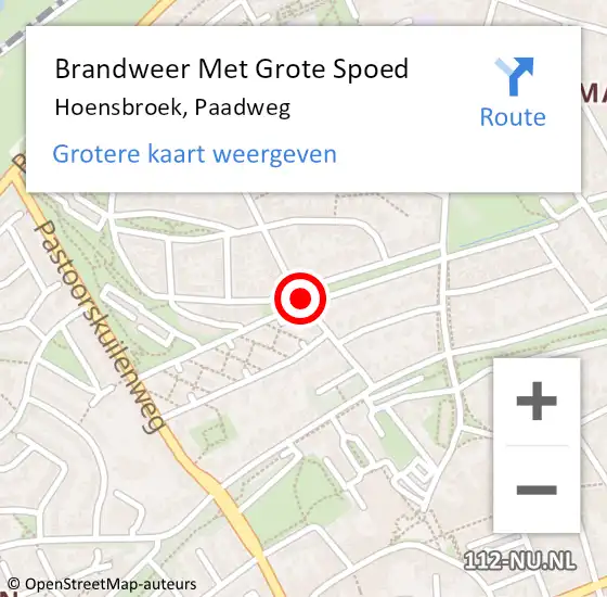 Locatie op kaart van de 112 melding: Brandweer Met Grote Spoed Naar Hoensbroek, Paadweg op 22 augustus 2018 20:40