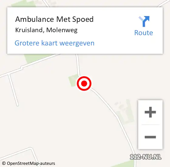 Locatie op kaart van de 112 melding: Ambulance Met Spoed Naar Kruisland, Molenweg op 22 augustus 2018 22:04
