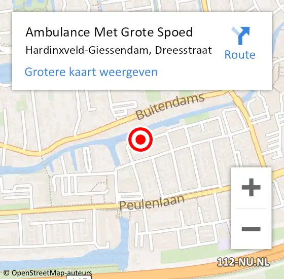 Locatie op kaart van de 112 melding: Ambulance Met Grote Spoed Naar Hardinxveld-Giessendam, Dreesstraat op 22 augustus 2018 23:28