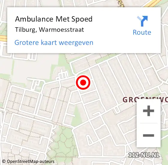 Locatie op kaart van de 112 melding: Ambulance Met Spoed Naar Tilburg, Warmoesstraat op 23 augustus 2018 01:04