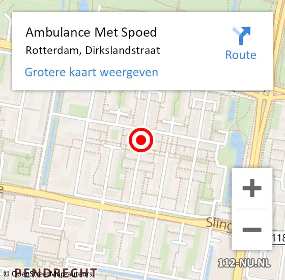 Locatie op kaart van de 112 melding: Ambulance Met Spoed Naar Rotterdam, Dirkslandstraat op 23 augustus 2018 02:25
