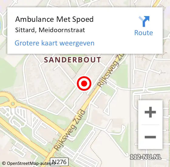 Locatie op kaart van de 112 melding: Ambulance Met Spoed Naar Sittard, Meidoornstraat op 6 maart 2014 19:14