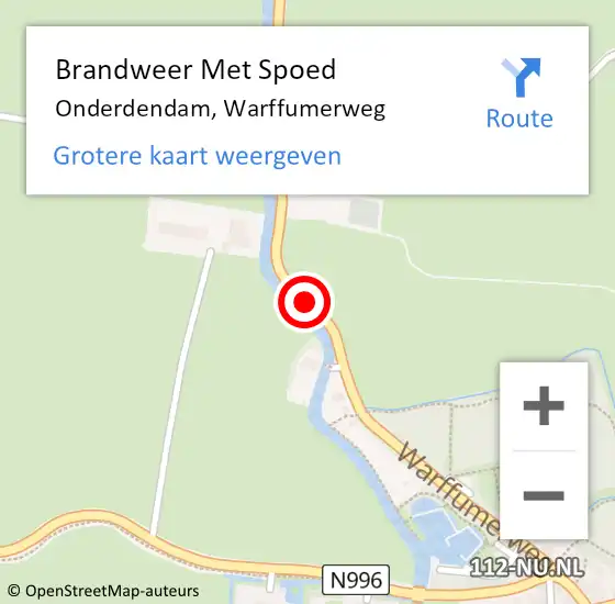 Locatie op kaart van de 112 melding: Brandweer Met Spoed Naar Onderdendam, Warffumerweg op 23 augustus 2018 07:26
