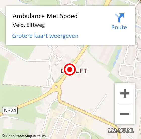 Locatie op kaart van de 112 melding: Ambulance Met Spoed Naar Velp, Elftweg op 23 augustus 2018 07:30