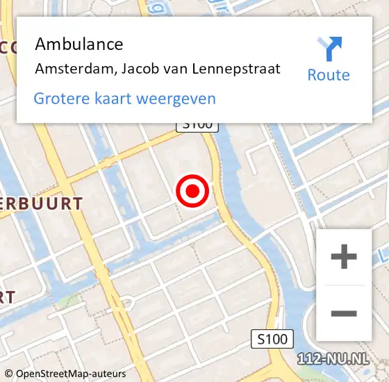 Locatie op kaart van de 112 melding: Ambulance Amsterdam, Jacob van Lennepstraat op 23 augustus 2018 09:47