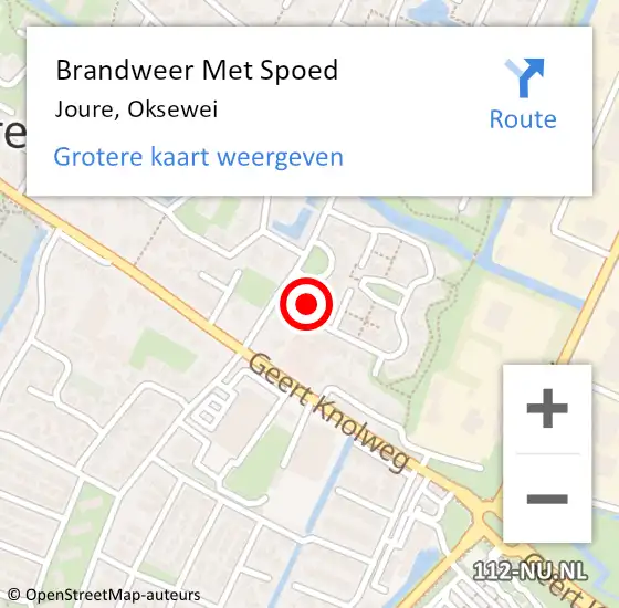 Locatie op kaart van de 112 melding: Brandweer Met Spoed Naar Joure, Oksewei op 6 maart 2014 20:10