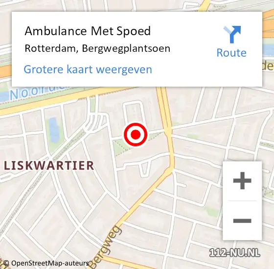 Locatie op kaart van de 112 melding: Ambulance Met Spoed Naar Rotterdam, Bergwegplantsoen op 23 augustus 2018 14:13
