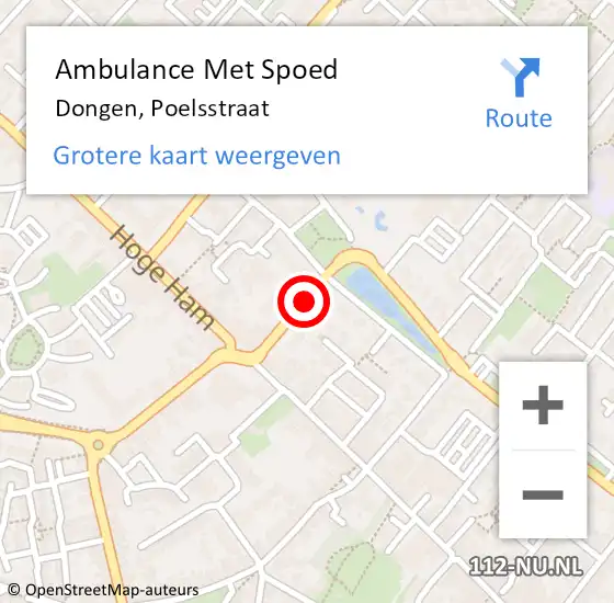 Locatie op kaart van de 112 melding: Ambulance Met Spoed Naar Dongen, Poelsstraat op 23 augustus 2018 14:14