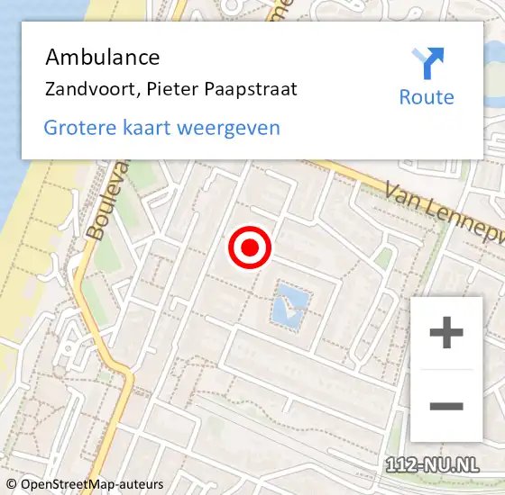 Locatie op kaart van de 112 melding: Ambulance Zandvoort, Pieter Paapstraat op 23 augustus 2018 15:30