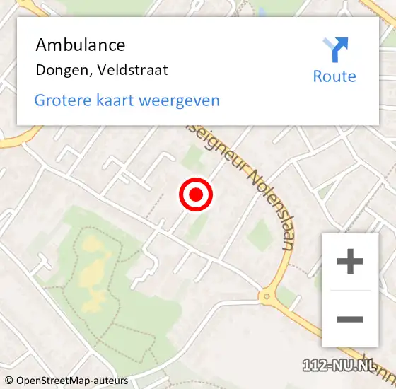 Locatie op kaart van de 112 melding: Ambulance Dongen, Veldstraat op 23 augustus 2018 16:45