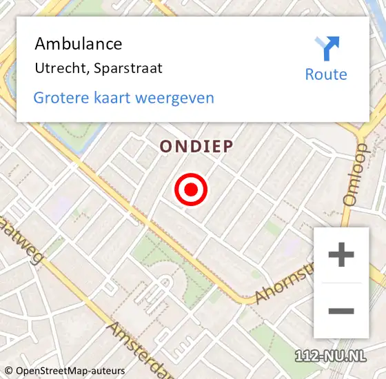 Locatie op kaart van de 112 melding: Ambulance Utrecht, Sparstraat op 23 augustus 2018 16:49