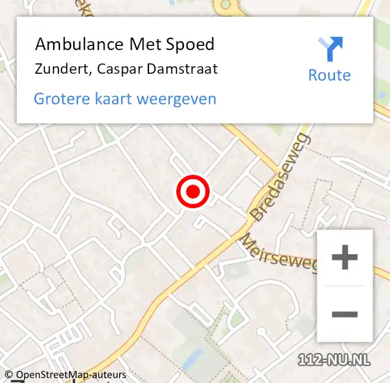 Locatie op kaart van de 112 melding: Ambulance Met Spoed Naar Zundert, Caspar Damstraat op 23 augustus 2018 19:05