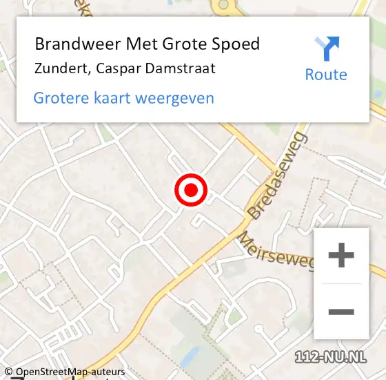 Locatie op kaart van de 112 melding: Brandweer Met Grote Spoed Naar Zundert, Caspar Damstraat op 23 augustus 2018 19:09