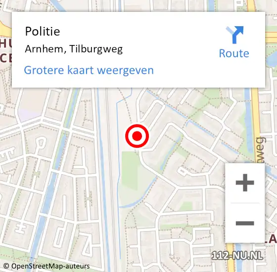 Locatie op kaart van de 112 melding: Politie Arnhem, Tilburgweg op 23 augustus 2018 21:05
