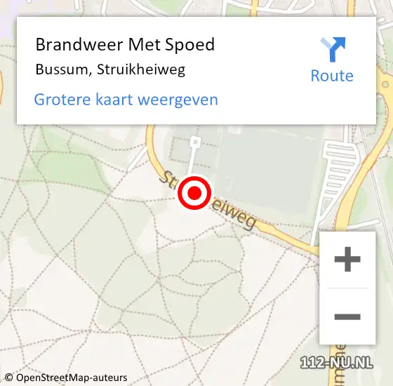 Locatie op kaart van de 112 melding: Brandweer Met Spoed Naar Bussum, Struikheiweg op 23 augustus 2018 21:57