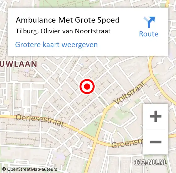 Locatie op kaart van de 112 melding: Ambulance Met Grote Spoed Naar Tilburg, Olivier van Noortstraat op 23 augustus 2018 22:29