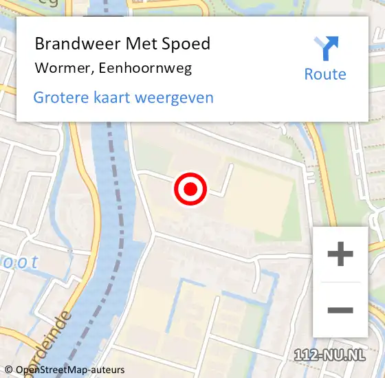 Locatie op kaart van de 112 melding: Brandweer Met Spoed Naar Wormer, Eenhoornweg op 6 maart 2014 21:14