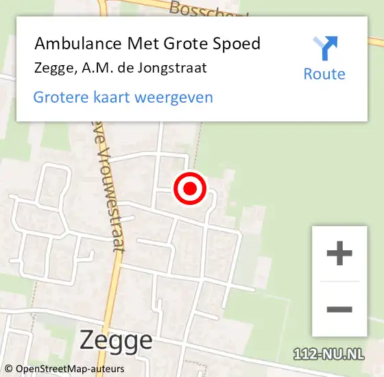 Locatie op kaart van de 112 melding: Ambulance Met Grote Spoed Naar Zegge, A.M. de Jongstraat op 24 augustus 2018 02:15