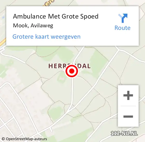 Locatie op kaart van de 112 melding: Ambulance Met Grote Spoed Naar Mook, Avilaweg op 24 augustus 2018 03:28