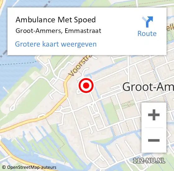 Locatie op kaart van de 112 melding: Ambulance Met Spoed Naar Groot-Ammers, Emmastraat op 24 augustus 2018 06:46