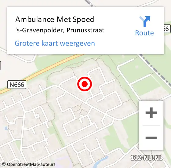 Locatie op kaart van de 112 melding: Ambulance Met Spoed Naar 's-Gravenpolder, Prunusstraat op 24 augustus 2018 09:00