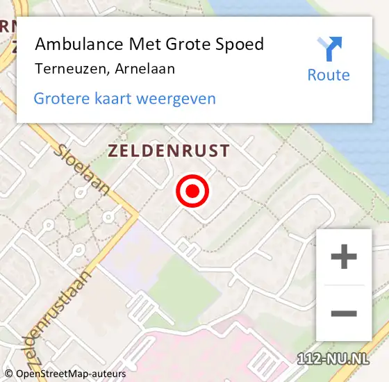 Locatie op kaart van de 112 melding: Ambulance Met Grote Spoed Naar Terneuzen, Arnelaan op 24 augustus 2018 09:12