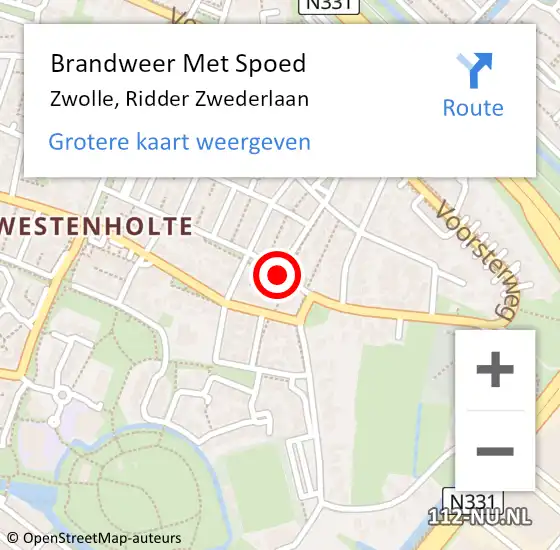 Locatie op kaart van de 112 melding: Brandweer Met Spoed Naar Zwolle, Ridder Zwederlaan op 24 augustus 2018 09:46