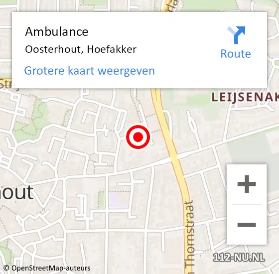 Locatie op kaart van de 112 melding: Ambulance Oosterhout, Hoefakker op 24 augustus 2018 09:49
