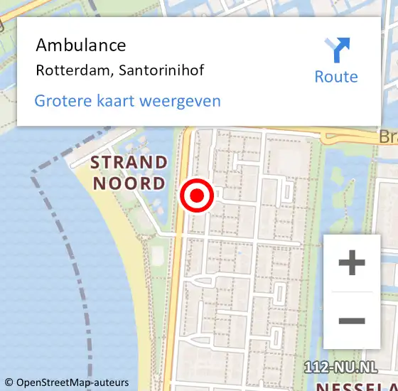 Locatie op kaart van de 112 melding: Ambulance Rotterdam, Santorinihof op 24 augustus 2018 11:55