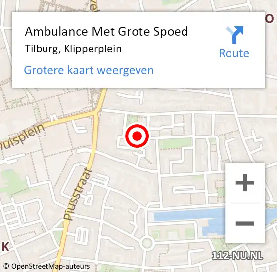 Locatie op kaart van de 112 melding: Ambulance Met Grote Spoed Naar Tilburg, Klipperplein op 24 augustus 2018 11:59