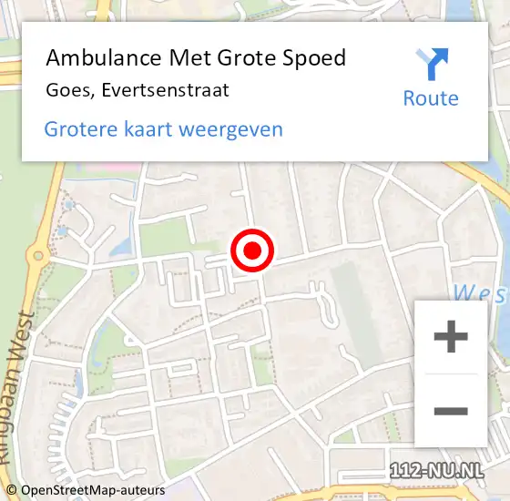 Locatie op kaart van de 112 melding: Ambulance Met Grote Spoed Naar Goes, Evertsenstraat op 24 augustus 2018 12:04