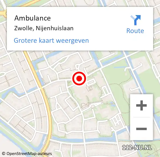 Locatie op kaart van de 112 melding: Ambulance Zwolle, Nijenhuislaan op 24 augustus 2018 12:07