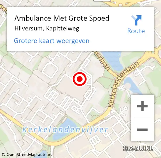 Locatie op kaart van de 112 melding: Ambulance Met Grote Spoed Naar Hilversum, Kapittelweg op 24 augustus 2018 12:29