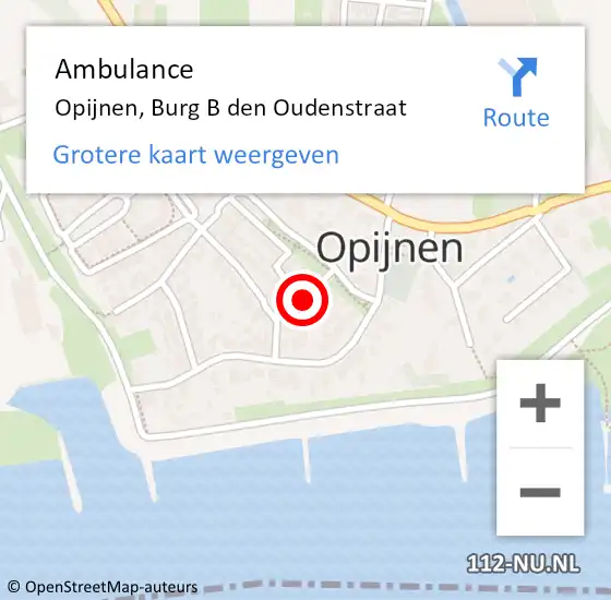 Locatie op kaart van de 112 melding: Ambulance Opijnen, Burg B den Oudenstraat op 24 augustus 2018 13:52