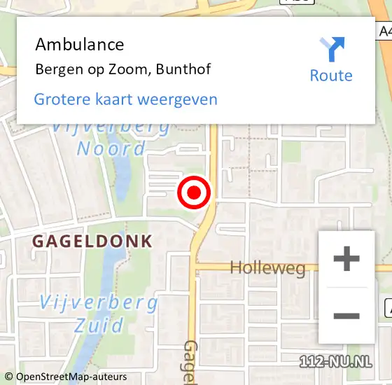 Locatie op kaart van de 112 melding: Ambulance Bergen op Zoom, Bunthof op 24 augustus 2018 14:44