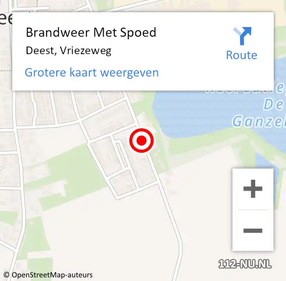 Locatie op kaart van de 112 melding: Brandweer Met Spoed Naar Deest, Vriezeweg op 24 augustus 2018 15:07