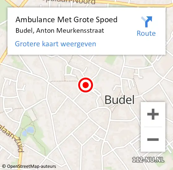 Locatie op kaart van de 112 melding: Ambulance Met Grote Spoed Naar Budel, Anton Meurkensstraat op 24 augustus 2018 16:45