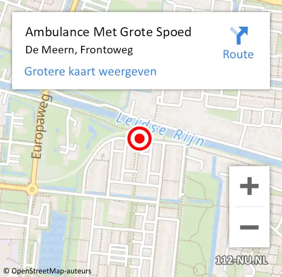 Locatie op kaart van de 112 melding: Ambulance Met Grote Spoed Naar De Meern, Frontoweg op 24 augustus 2018 17:19